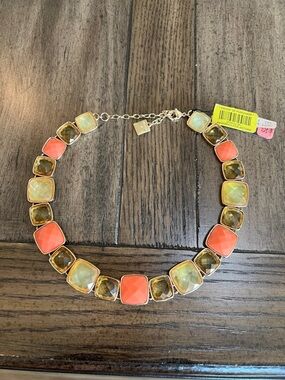 Anne Klein Gold-Tone Multi-Stone Necklace in Coral, Champagne and Pale Yellow